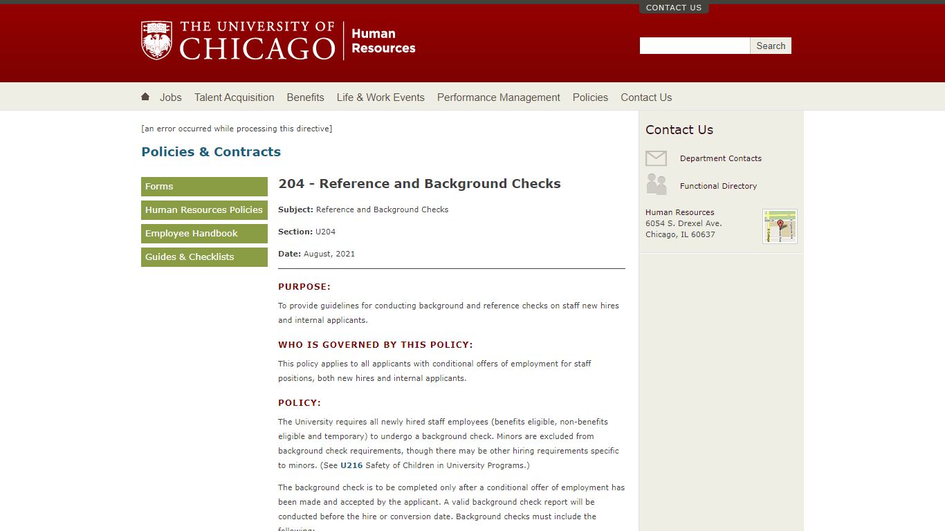 204 - Reference and Background Checks - University of Chicago